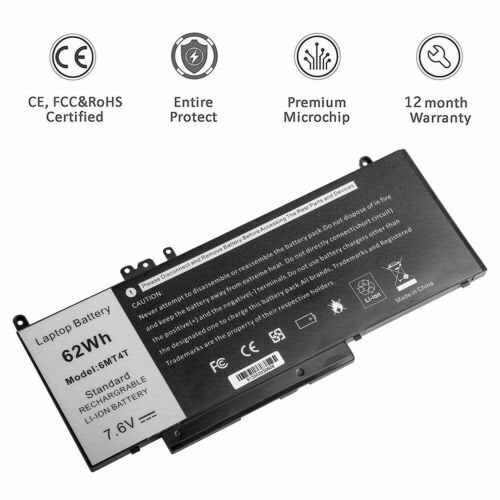 080-854-0066, 1KY05 replacement Laptop Battery for Dell Latitude E5250 Series, Latitude E5450 Series, 4 cells, 7.6 V /7.4v, 62 Wh /51wh