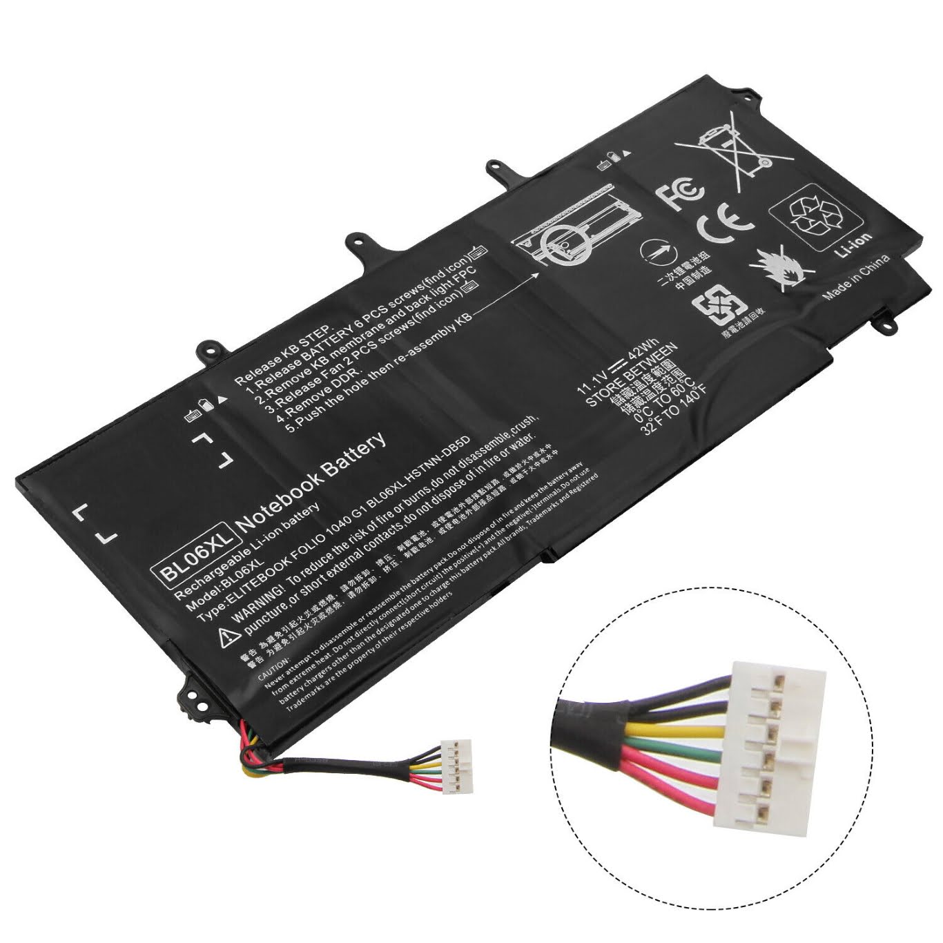 3ICP4/53/86-2, 3ICP4/53/862 replacement Laptop Battery for HP 1040 G1, 1040 G2, 11.1 V, 42wh / 3783mah