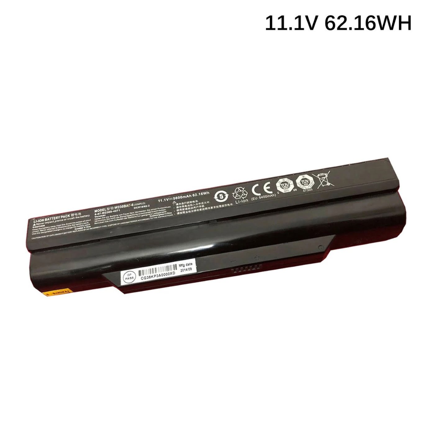 3ICR18/65/-2, 6-87-W230S-4271 replacement Laptop Battery for Clevo W230, W230SD, 6 cells, 11.1V, 5600mah / 62.16wh