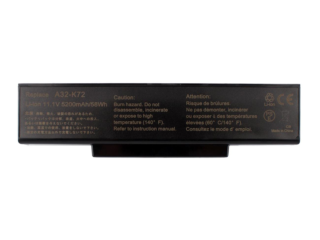 A32-K72 replacement Laptop Battery for Asus A72, A72D, 6 cells, 5200mAh, 11.10V