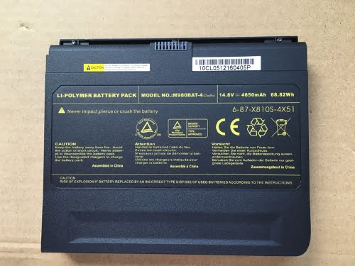 6-87-M980S-4X51, M980BAT-4 replacement Laptop Battery for Clevo X8100, 14.8V, 4650mah (68.82wh)