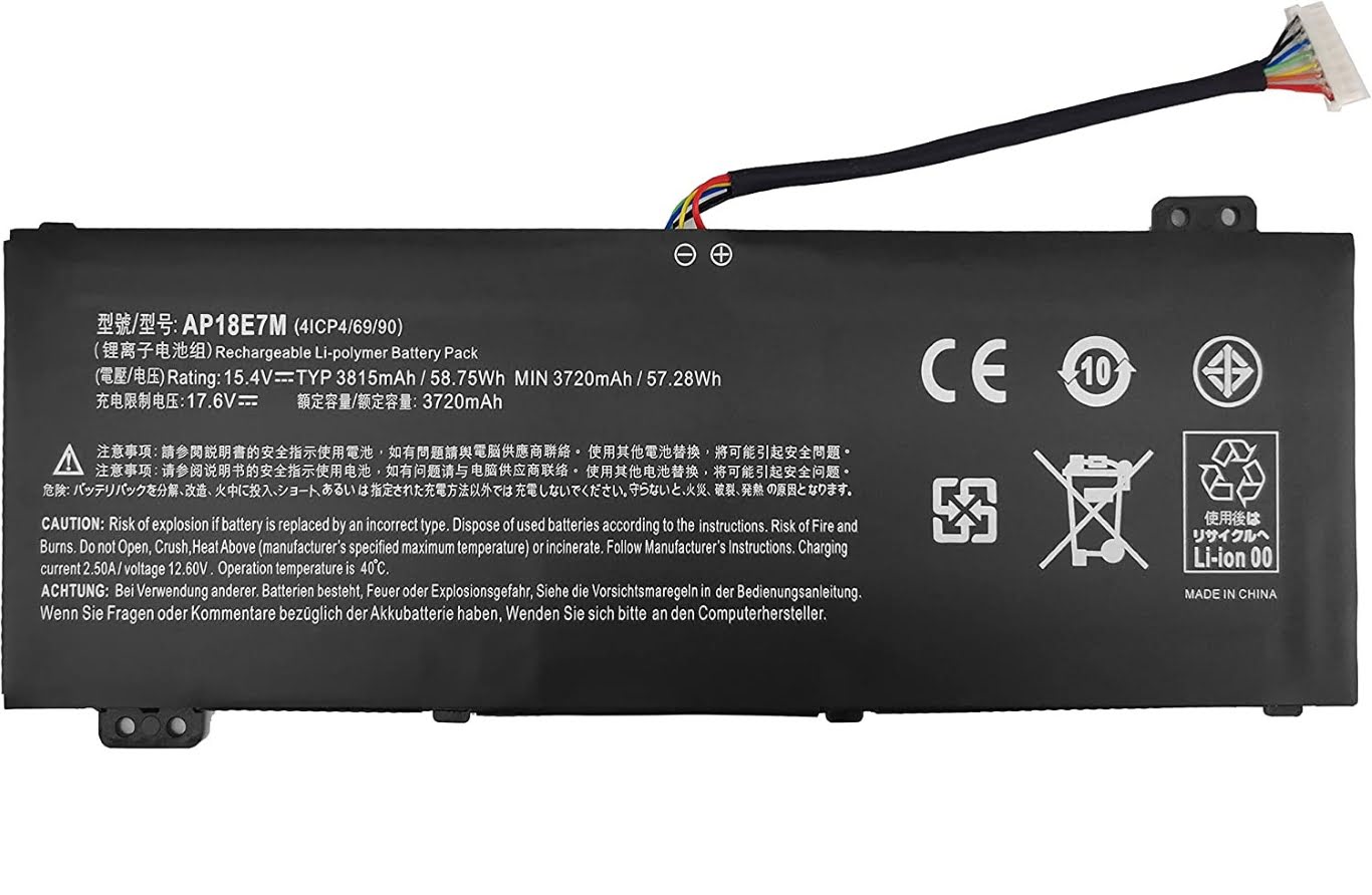 4ICP4/69/90, AP18E7M replacement Laptop Battery for Acer Aspire AN517-51, Aspire AN517-51-56EU, 15.4v, 3815mah / 58.75wh